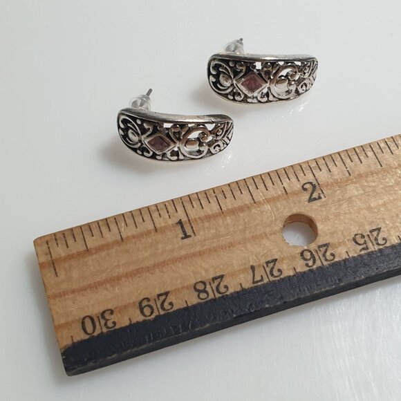 Sterling Silver Pink Gemstone Filigree Post Earrings Elegant Jewelry Formal Gift - Picture 2 of 4